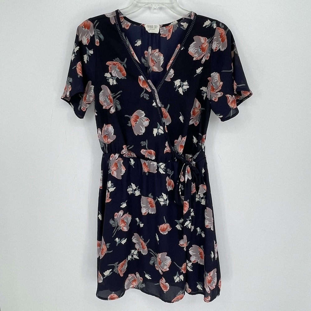Sienna Sky Women's Navy Floral Faux Wrap Mini Dress Size‎ Small